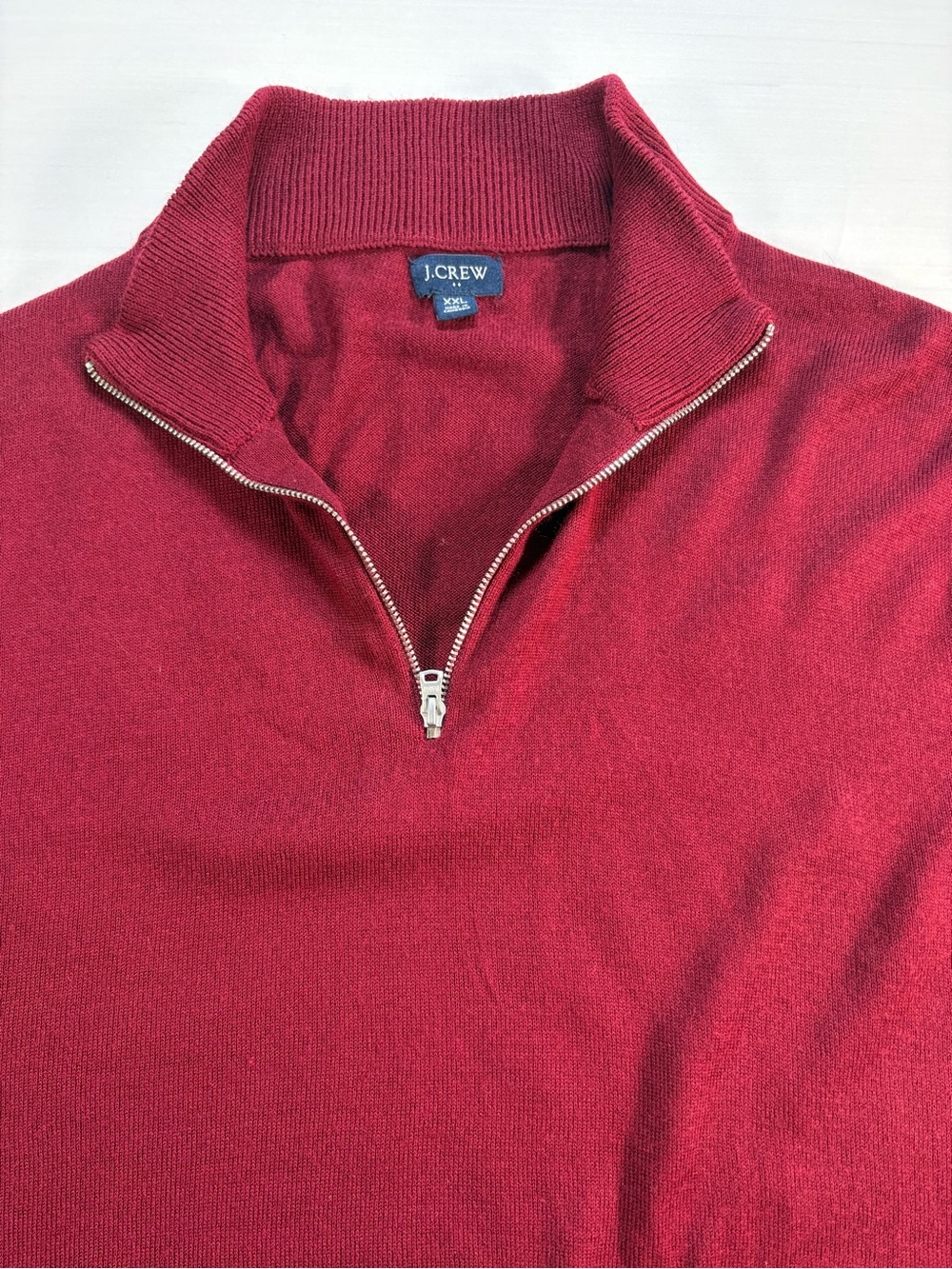 J.Crew Mens XXL Red Cotton Knit 1/4 Zip Pullover Sweater